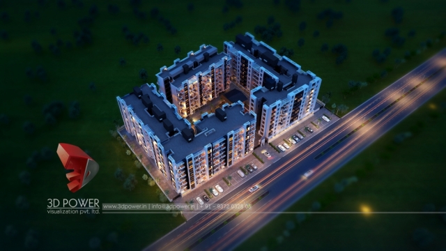3D Apartment rendering Night View